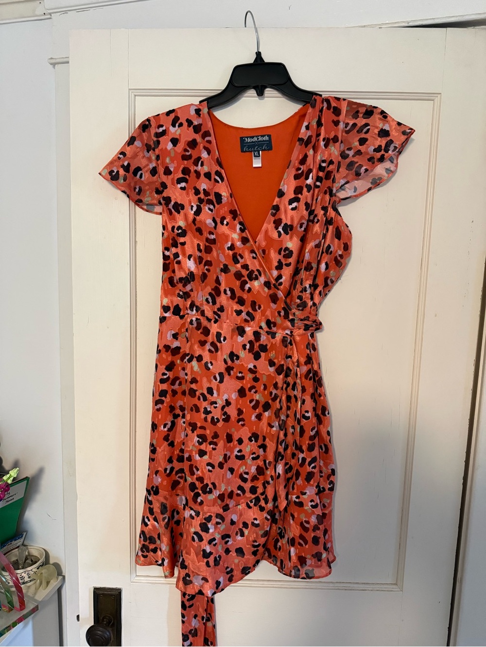 ModCloth x Hutch Orange and Black Leopard Wrap Dress